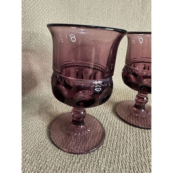Vintage Amethyst purple thumbprint wine glass water goblet set of two - Picture 3 of 8